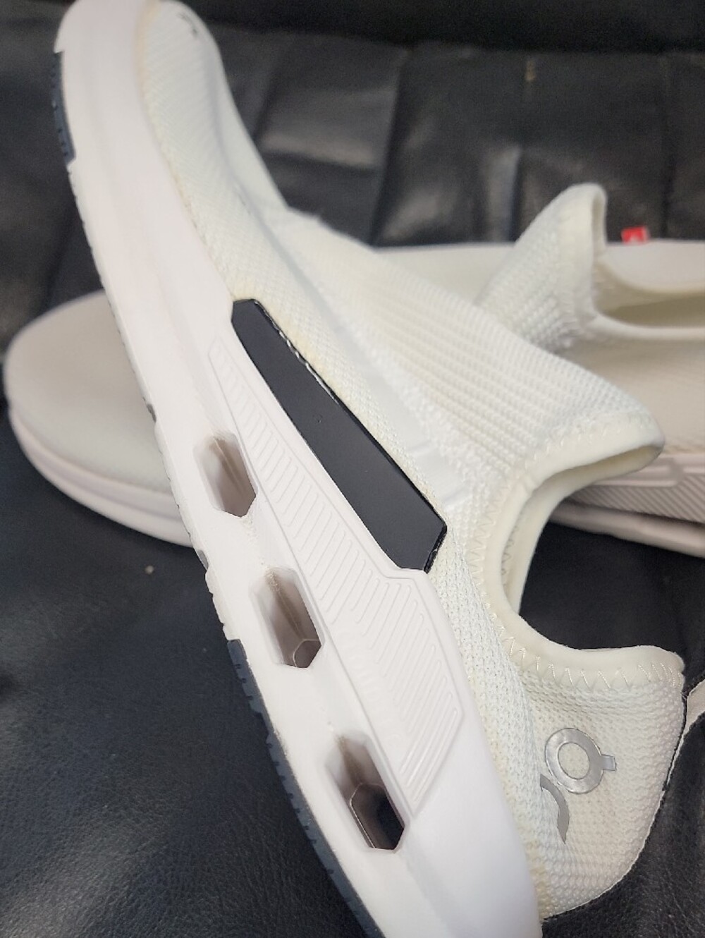 On Running White Slip-On Knit Sneakers with Black Heel Tab - Picture 7 of 8